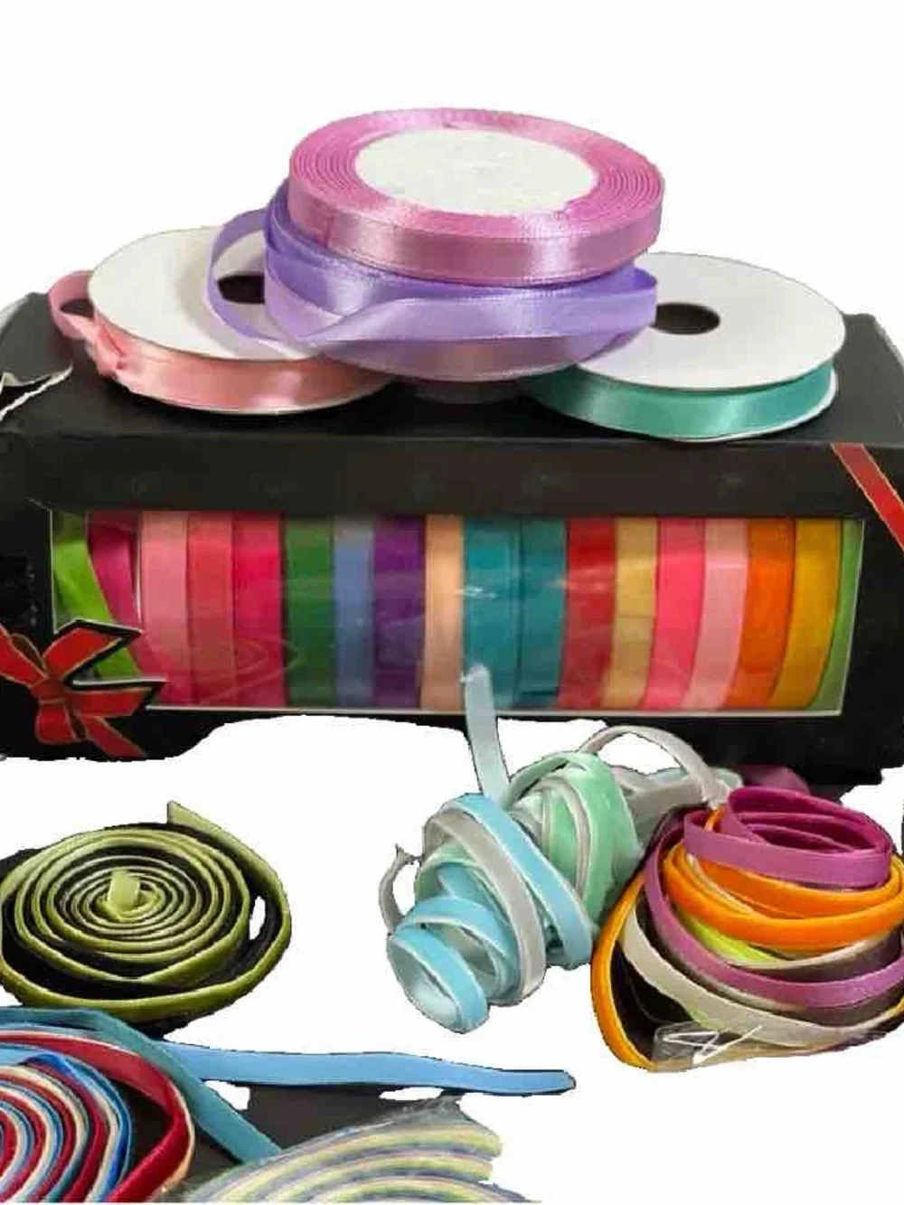 28 Assorted Decorative Ribbon Set - Multicolor - Satin & Velvet Ribbon Rolls